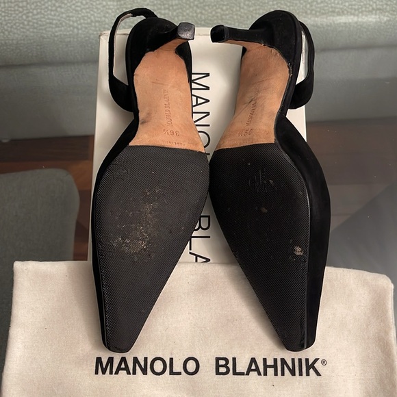 Manolo Blahnik Carolyne Slingback Heel Suede - Black - Size 36.5 - Picture 3 of 6
